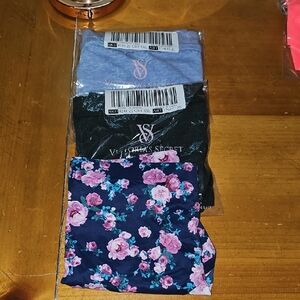 Victoria's Secret Blue, Black, and Floral Panties Trio Hiphuggers